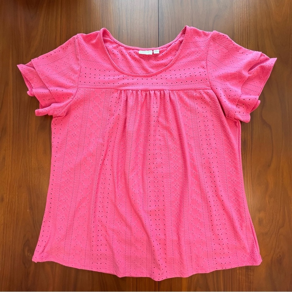 Kim Rogers Pink Eyelet Short Sleeve Blouse, XL